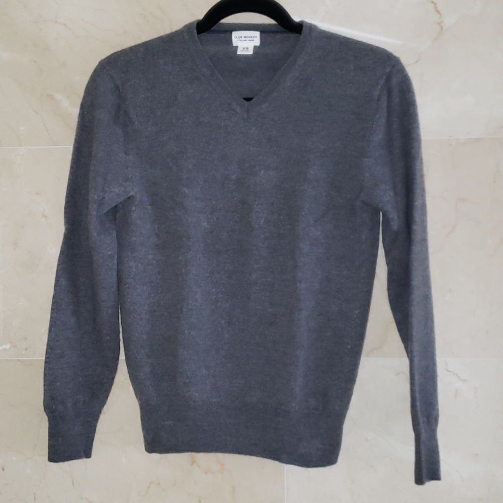 MEN'S CLUB MONACO GRAY WOOL V NECK SWEATER ITALIAN $90